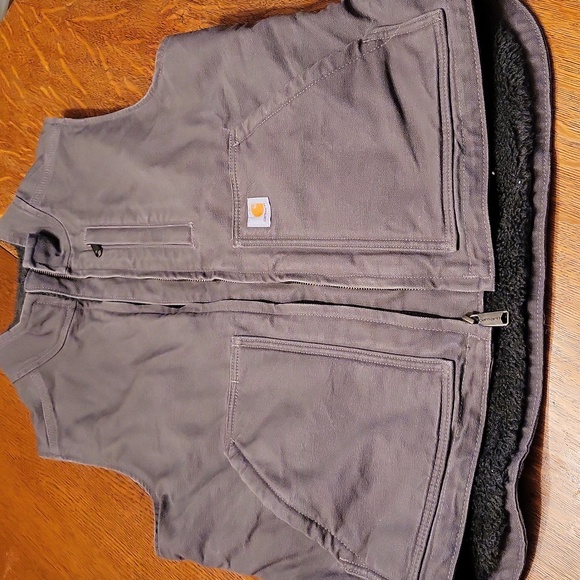 Carhartt Women's Sherpa Lined Vest Relaxed Fit Washed Duck Medium Taupe Gray - Picture 6 of 11